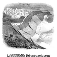 Glaciers, Third and final article, vintage engraving. Glaciers, Third and final article, vintage engraving.