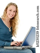 menina adolescente, laptop