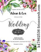 Wedding invitation DiY template dogwood handmade watercolor illustration. Wedding invitation DiY template dogwood handmade watercolor illustration.