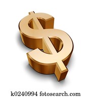 3D golden Dollar symbol