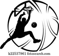 basquetebol, dunk, com, stylized, bola