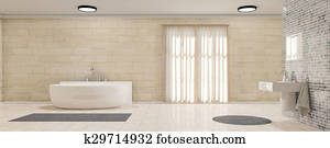 Bathroom with curtains panorama