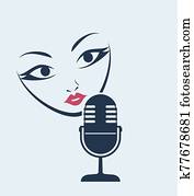 פנים של אישה, עם, מיקרופון