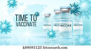 coronavirus, תרכיב, מושג רפואי, עם, שקוף, vials,, וירוס, molecules,, עולם, map,, reflections.