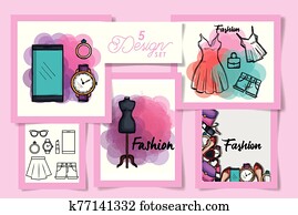 fünf, entwürfe, von, weiblich, mode, tuch fünf, entwürfe, von, weiblich, mode, tuch