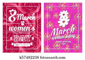 Greeting Card Design 8 March Womens Day Postcards