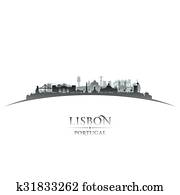 lisboa, portugal, horizonte cidade, silueta, fundo branco lisboa, portugal, horizonte cidade, silueta, fundo branco