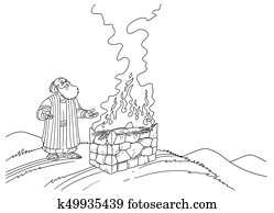 Noah stands near the Altar with Fire Noah stands near the Altar with Fire