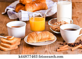 pequeno almoço, com, croissants.