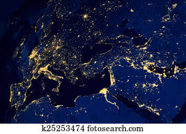 Satellite map of European cities night