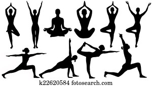 Yoga Poses Woman Silhouette Isolated Over White Background Yoga Poses Woman Silhouette Isolated Over White Background