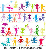 Background with stylized children playing Background with stylized children playing