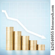 Gold coins standing in descending order