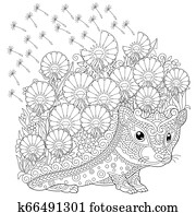Hedgehog and spring flowers coloring page Hedgehog and spring flowers coloring page