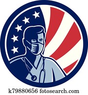 krankenpfleger, tragen, chirurgische maske, usa markierung, maskottchen krankenpfleger, tragen, chirurgische maske, usa markierung, maskottchen
