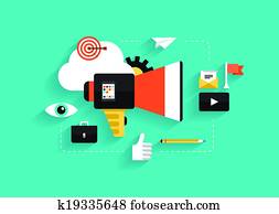 soziales, medien, marketing, flache, abbildung