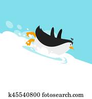 Vector flat style illustration of penguin sliding on the glacier. Vector flat style illustration of penguin sliding on the glacier.
