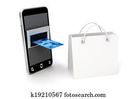 3d mobile phone and credit card, online shopping concept 3d mobile phone and credit card, online shopping concept