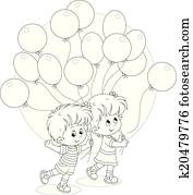 enfants, à, ballons