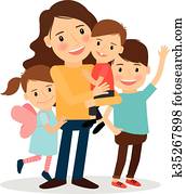 mãe, com, crianças