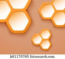 orange hintergrund, 3d, sechsecke