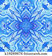 Watercolor gzhel. Doily round lace pattern, circle background with many details, looks like crocheting handmade lace, lacy arabesque designs. Orient traditional ornament. Oriental motif Watercolor gzhel. Doily round lace pattern, circle background with many details, looks like crocheting handmade lace, lacy arabesque designs. Orient traditional ornament. Oriental motif