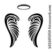 זוג, של, וקטור, כנפיים של מלאך, עם, חשרה