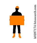 bauhofarbeiter, mit, plakat