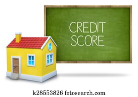 credito, raya, texto, en, pizarra, con, 3d, casa