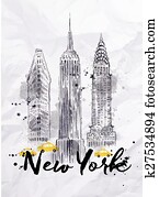 Watercolor New York buildings Watercolor New York buildings