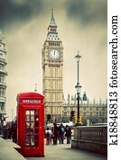 cabine telefone vermelha, e, ben grande, em, londres, inglaterra, a, UK.