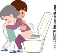 Caregiver to help the toilet Caregiver to help the toilet