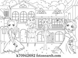 Coloring Girls In Short Dresses At Carnival Coloring Girls In Short Dresses At Carnival