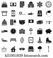 Rich villa icons set, simple style