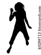 silueta, com, caminho cortante, de, menina, com, vídeo, jogador música