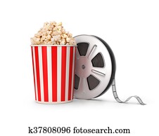 The film reel and popcorn The film reel and popcorn