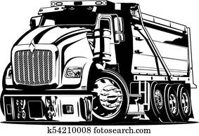 vetorial, caricatura, caminhão basculante