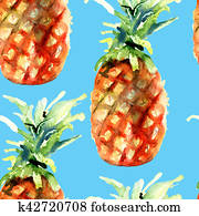 Watercolor illustration of pineapple Watercolor illustration of pineapple