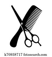 Black and white comb and scissors silhouette Black and white comb and scissors silhouette