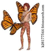 borboleta monarca, fada, menino