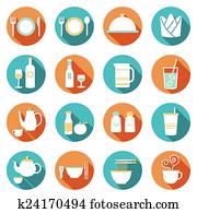 iconos, conjunto, :, cena, restaurante