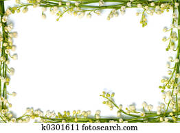 Lily of the valley flowers on paper frame border isolated horizontal background Lily of the valley flowers on paper frame border isolated horizontal background