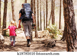 pai, hiking, com, criança