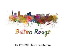 rouge batuta, skyline, em, aquarela