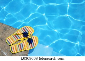 sapatos, por, piscina