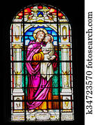 Stained Glass of Saint Joseph and Jesus in the church of Garachico, Tenerife