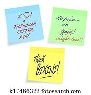 Weight loss, diet motivational notes, white background Weight loss, diet motivational notes, white background