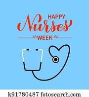 שמח, אחיות, שבוע, קליגרפיה, העבר, לאטארינג, עם, סטטוסקופ, ב, כחול, רקע., קל, ל, ערוך, וקטור, דפוסית, ל, טיפוגרפיה, poster,, banner,, דש, card,, flyer,, וכו'