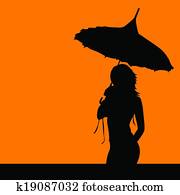 女 シルエット で 傘 ベクトル イラスト クリップアート 切り張り イラスト 絵画 集 K Fotosearch