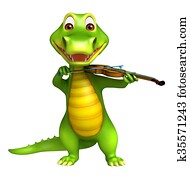 cute Aligator cartoon character with violin cute Aligator cartoon character with violin